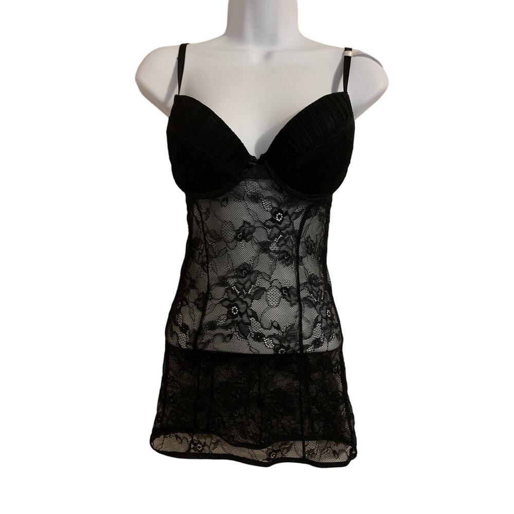 French Affair Underwire Black Pink Lace Up Nighty Sexy Boudoir NWT Women's Small
